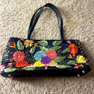 Vibrant Floral Embroidered Shoulder Bag